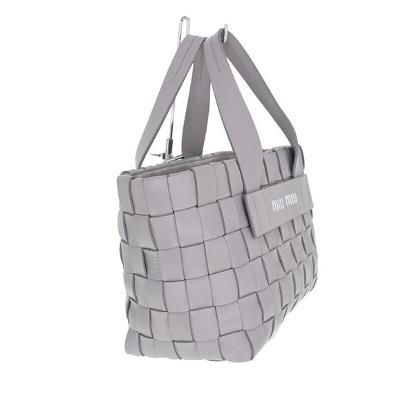 Miu Miu Handbag Shoulder Bag Nappa Intrecciato Leather Gray Cloud - Picture 2 of 9